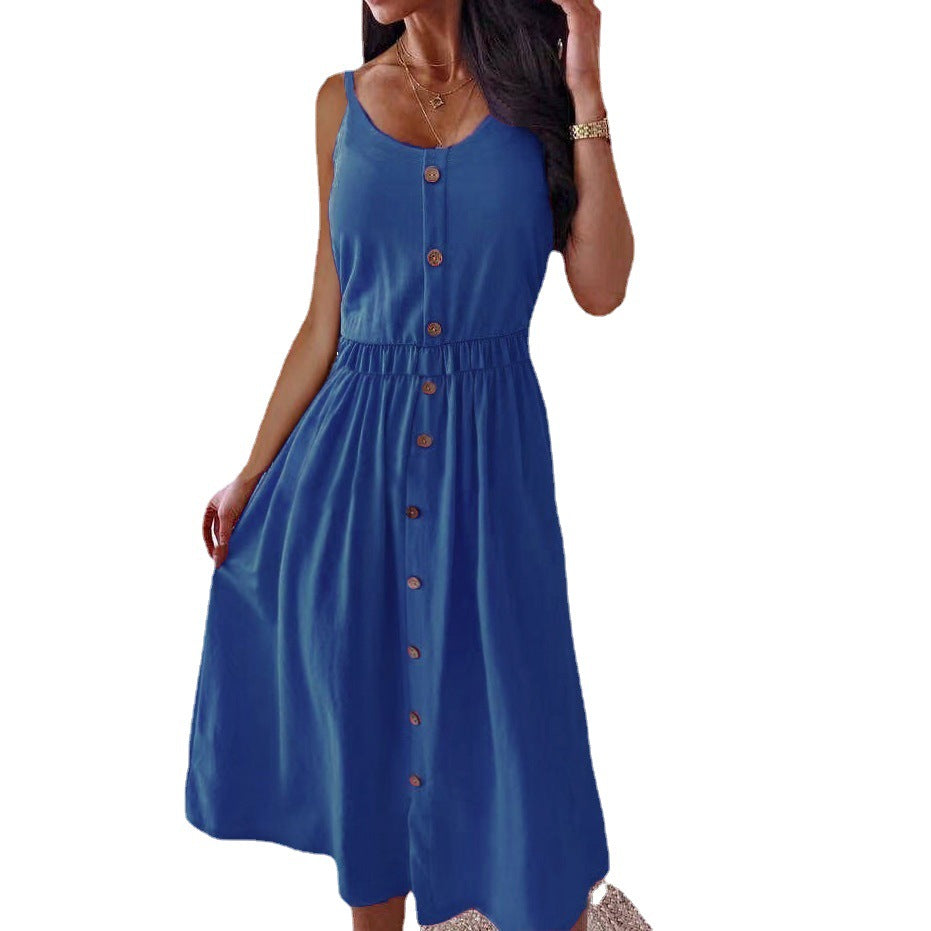 WOLFF | Flatterndes Spaghetti-Träger-Midi-Kleid mit Taillierung