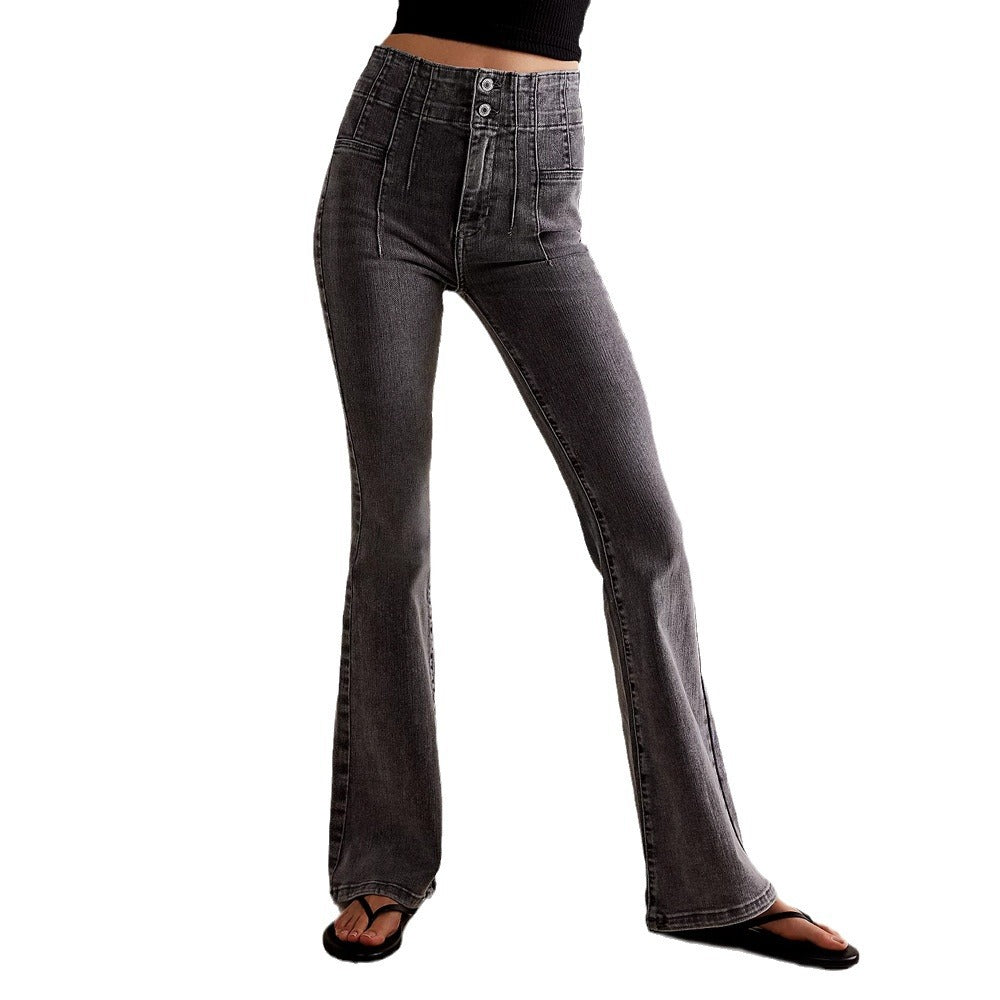 Slim fit denim flared long leg jeans