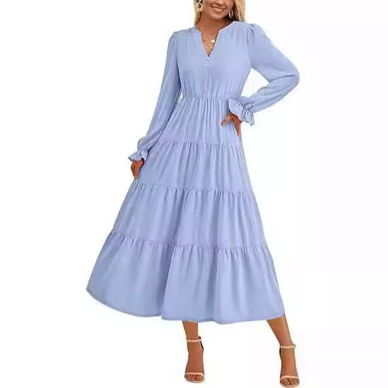 WOLFF | V-Ausschnitt Schicht Rüsche Fließende A-Linie Cocktailkleid