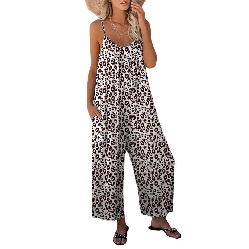 WOLFF | Leopard-Print-Tasche Lockerer Träger Einteiler Overall