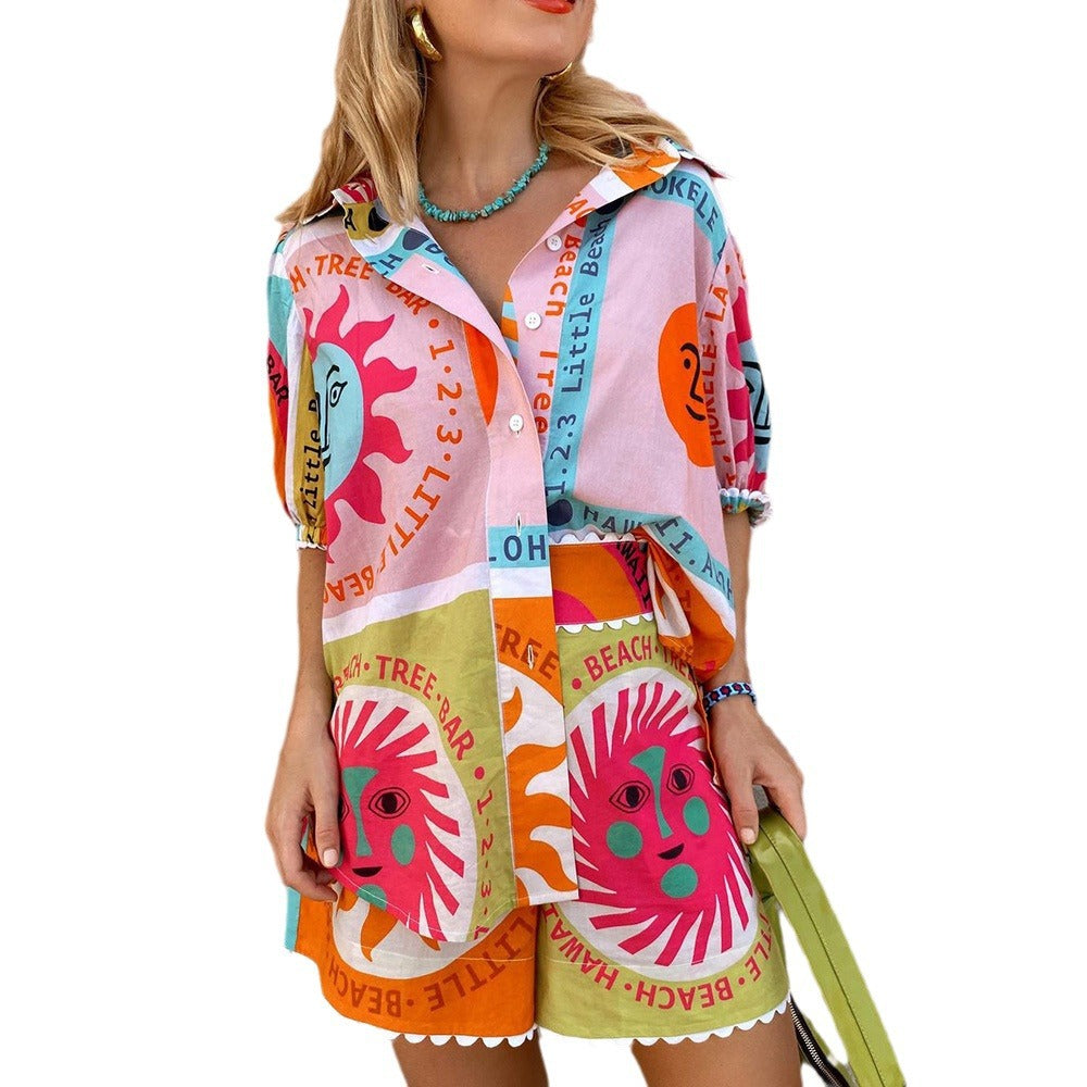 WOLFF | Sonnenprint Edge Shirt Shorts Urlaub Set