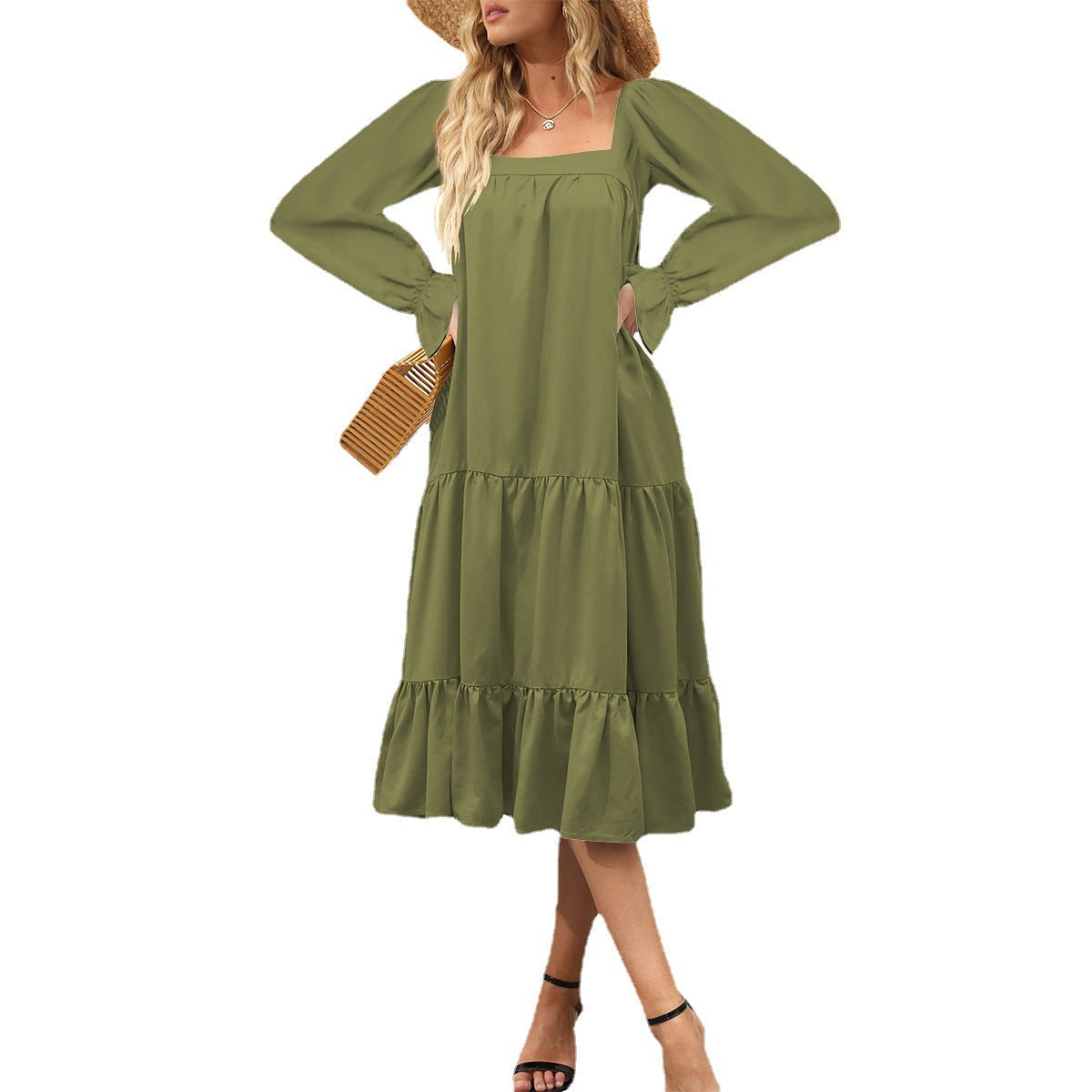WOLFF | Schichted Rüschensommer-Maxi-Kleid mit fließenden Ärmeln