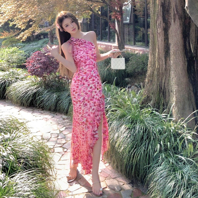 1Small Floral Asymmetrical Side Slit Dress