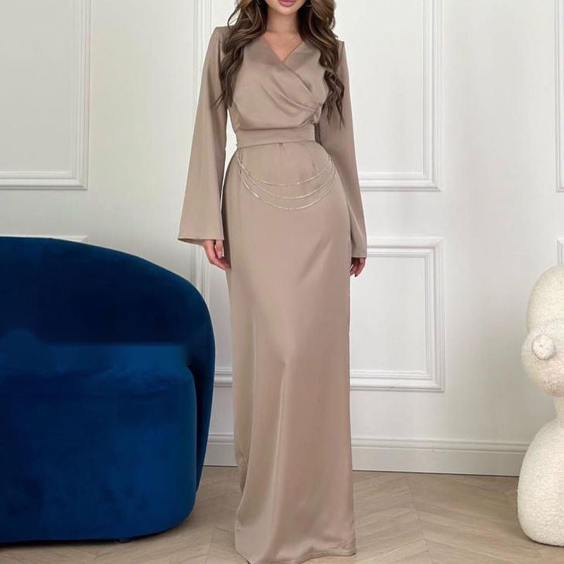 WOLFF | Dekoratives Langarm Hohe Taille Kleid