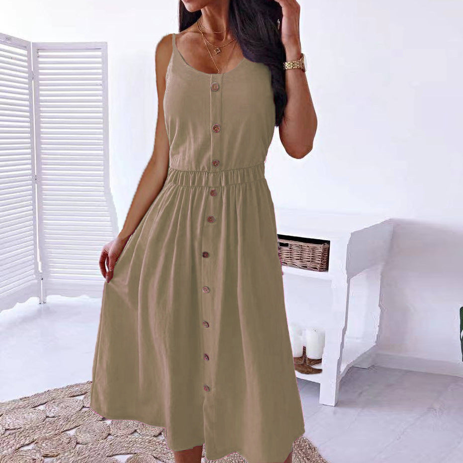 WOLFF | Flatterndes Spaghetti-Träger-Midi-Kleid mit Taillierung