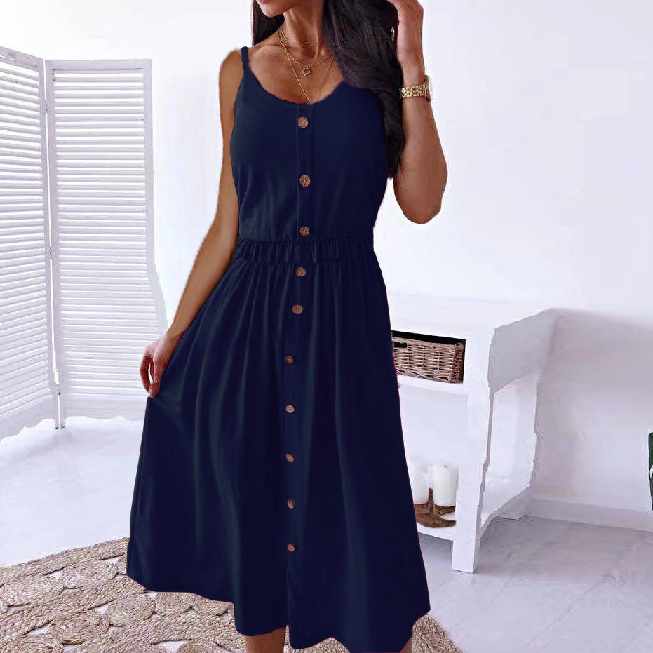 WOLFF | Flatterndes Spaghetti-Träger-Midi-Kleid mit Taillierung