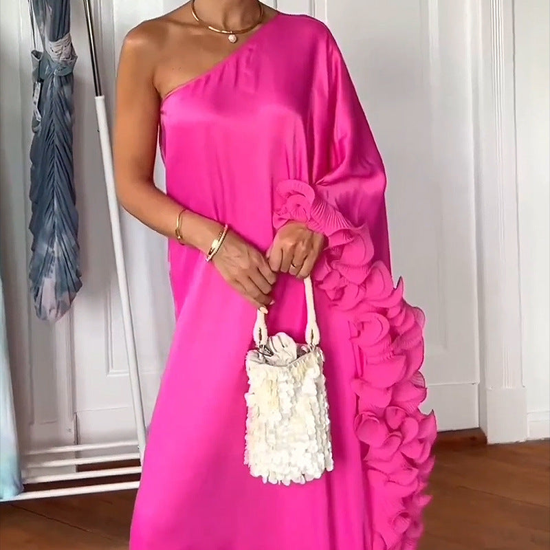 WOLFF | Ein-Schulter Lockeres Einfarbiges Kleid