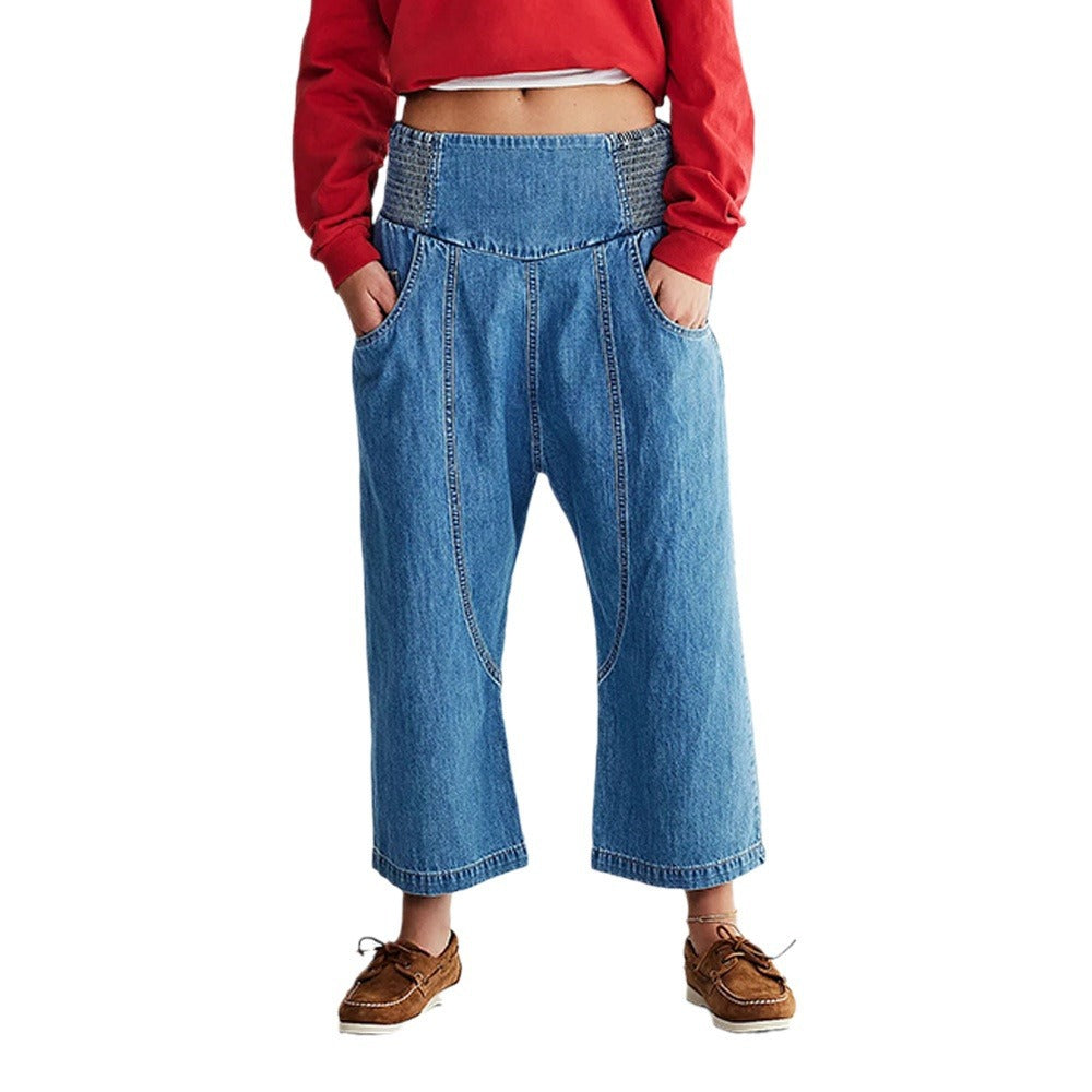 1Wash Dropped Crotch Mid-Waist Straight Jeans