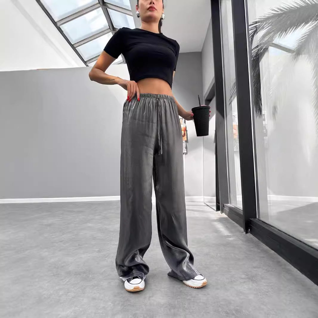 1Drawstring Long Pants Flight Jacket Two-Piece Set