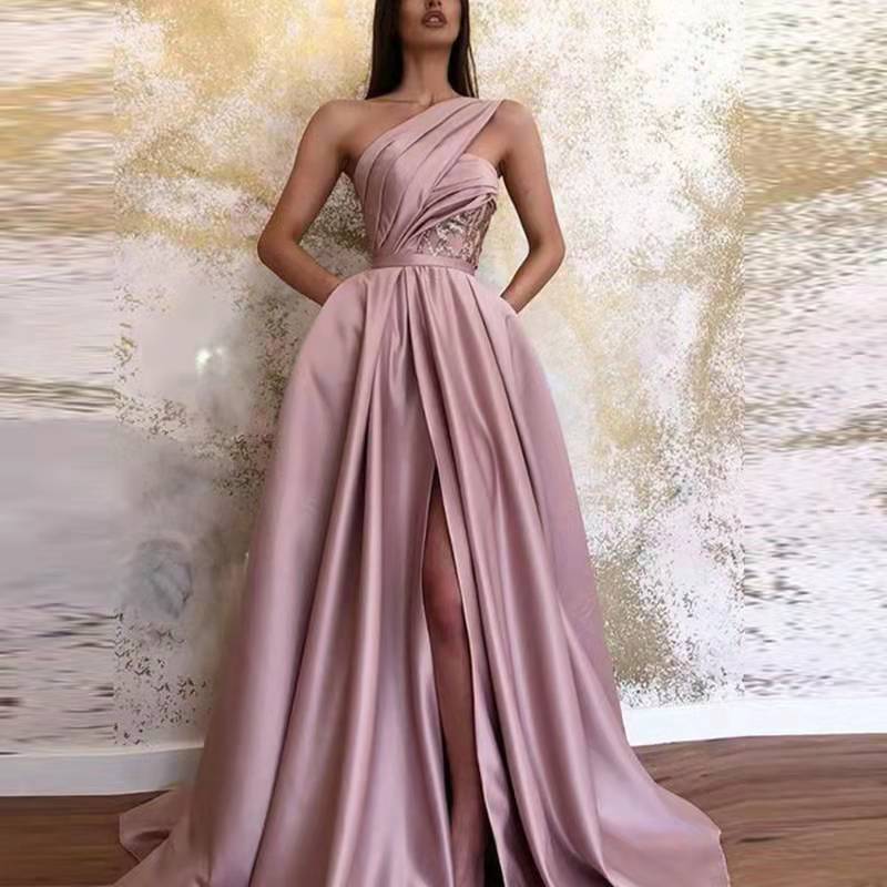 WOLFF | Off-Shoulder Split Lange Kleid Abendgown