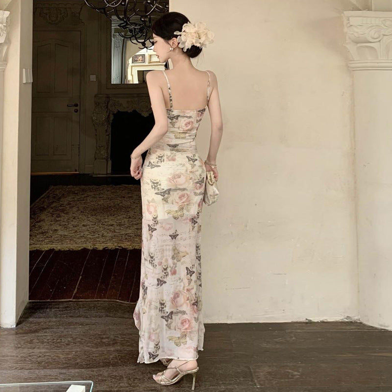 WOLFF | Romantisches Schmetterlingsdruck Langkleid