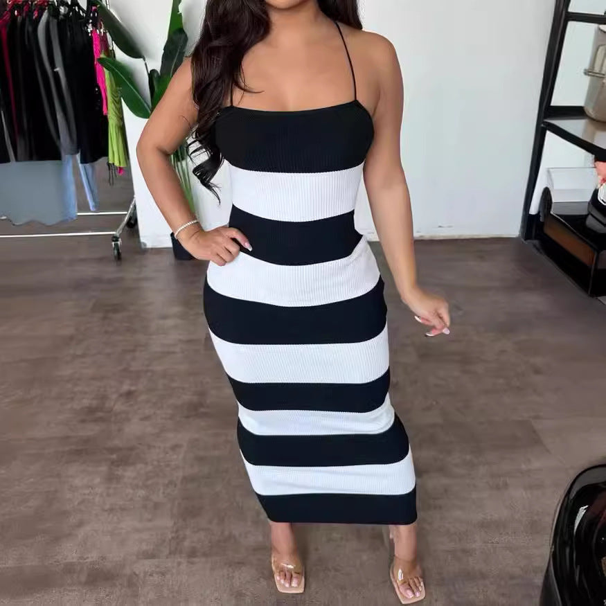 1Knitted Sexy Sheer Color Block Vacation Dress