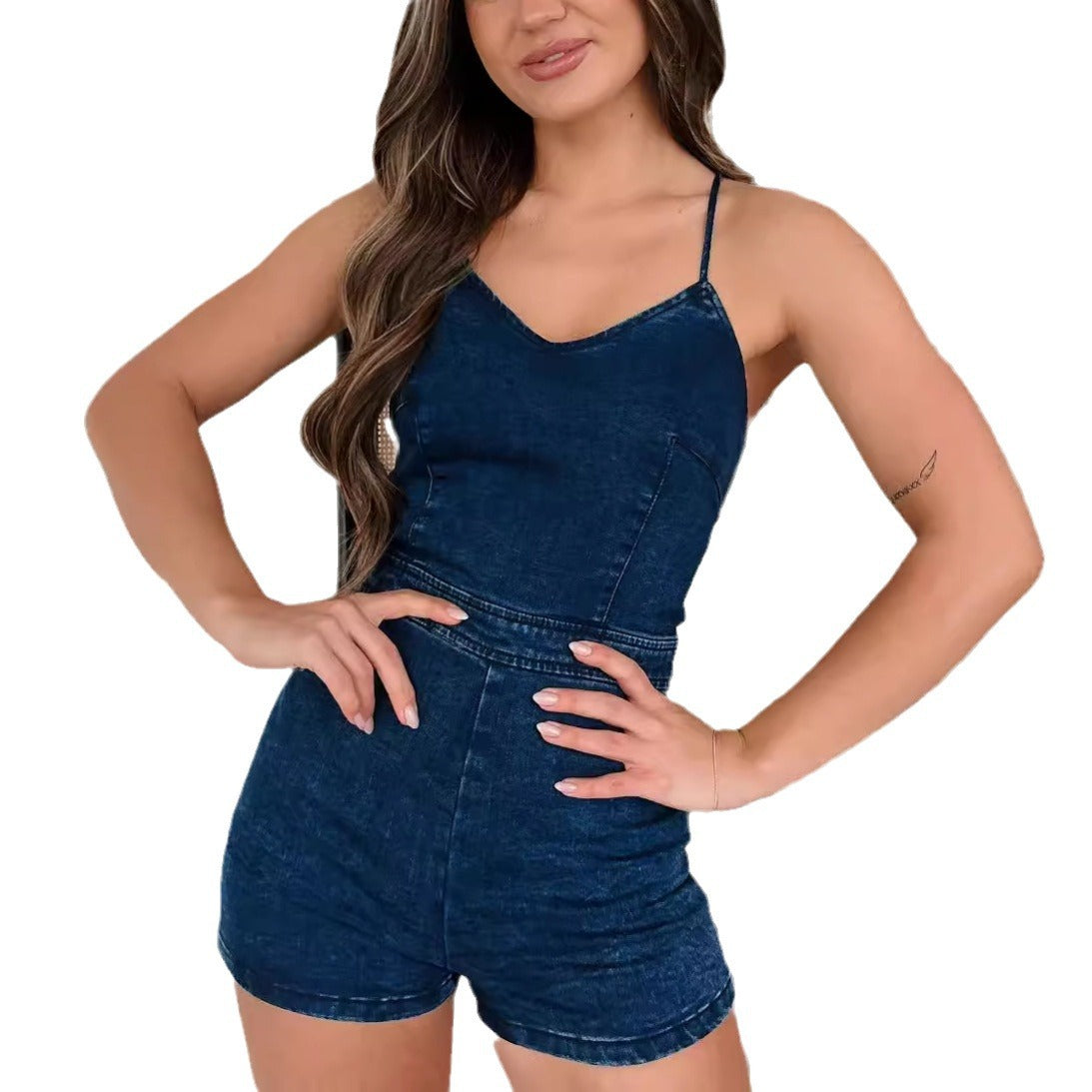 WOLFF | Sexy Träger Rückenausschnitt Bindung Denim Overall Shorts