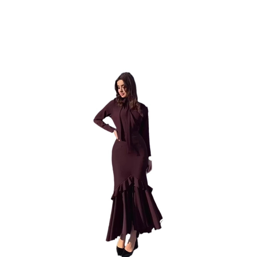 WOLFF | Slim Fit Rüschen Saum Spliced Kleid