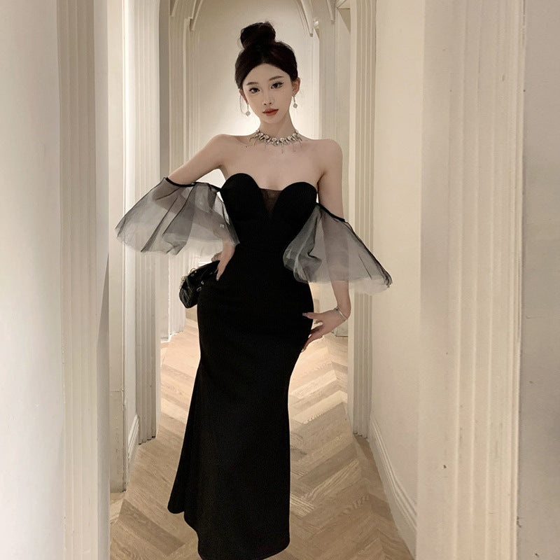 WOLFF | Flutter Ärmel Fishtail Strapless Kleid