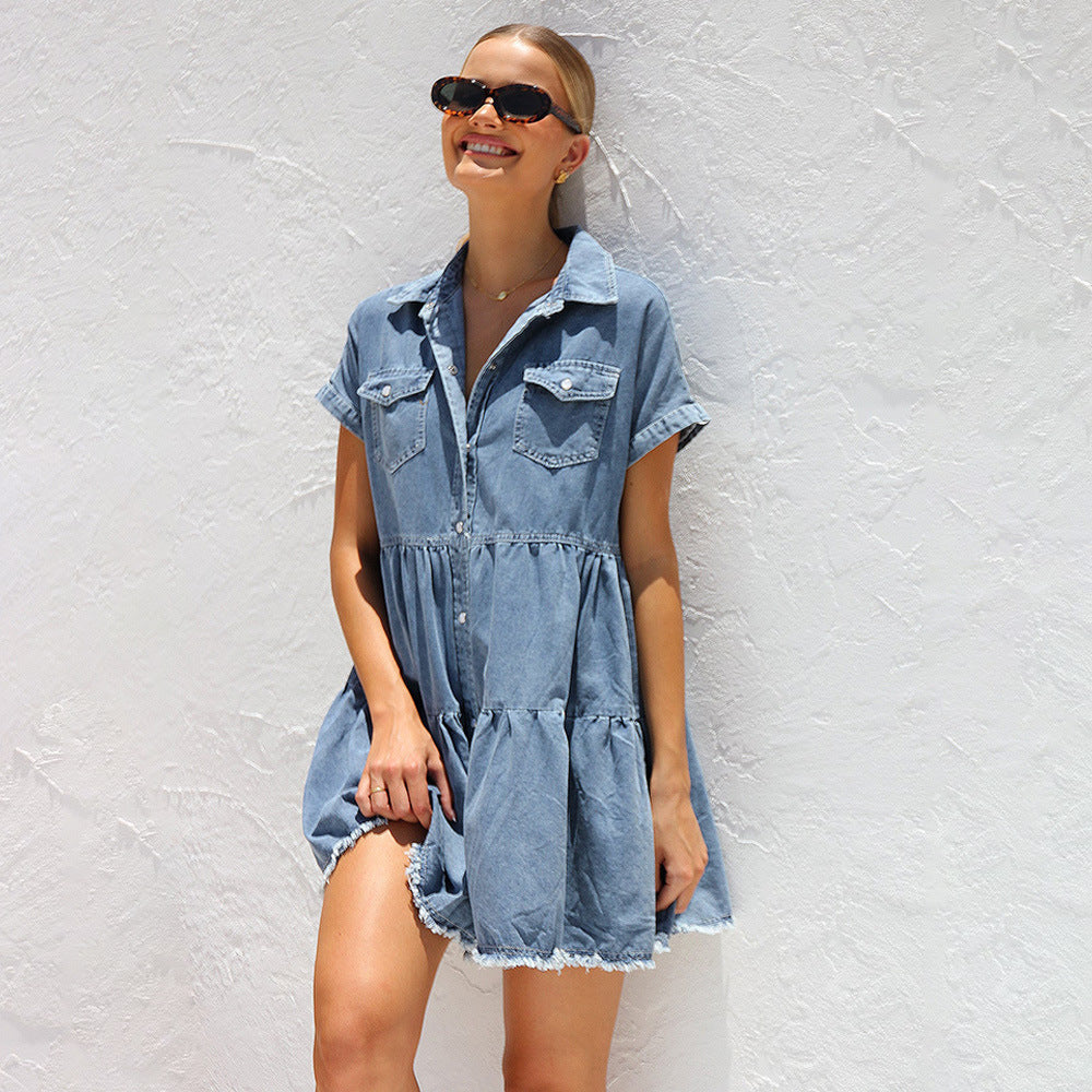 WOLFF | Taschen Lockere Hemd Denim Kleid