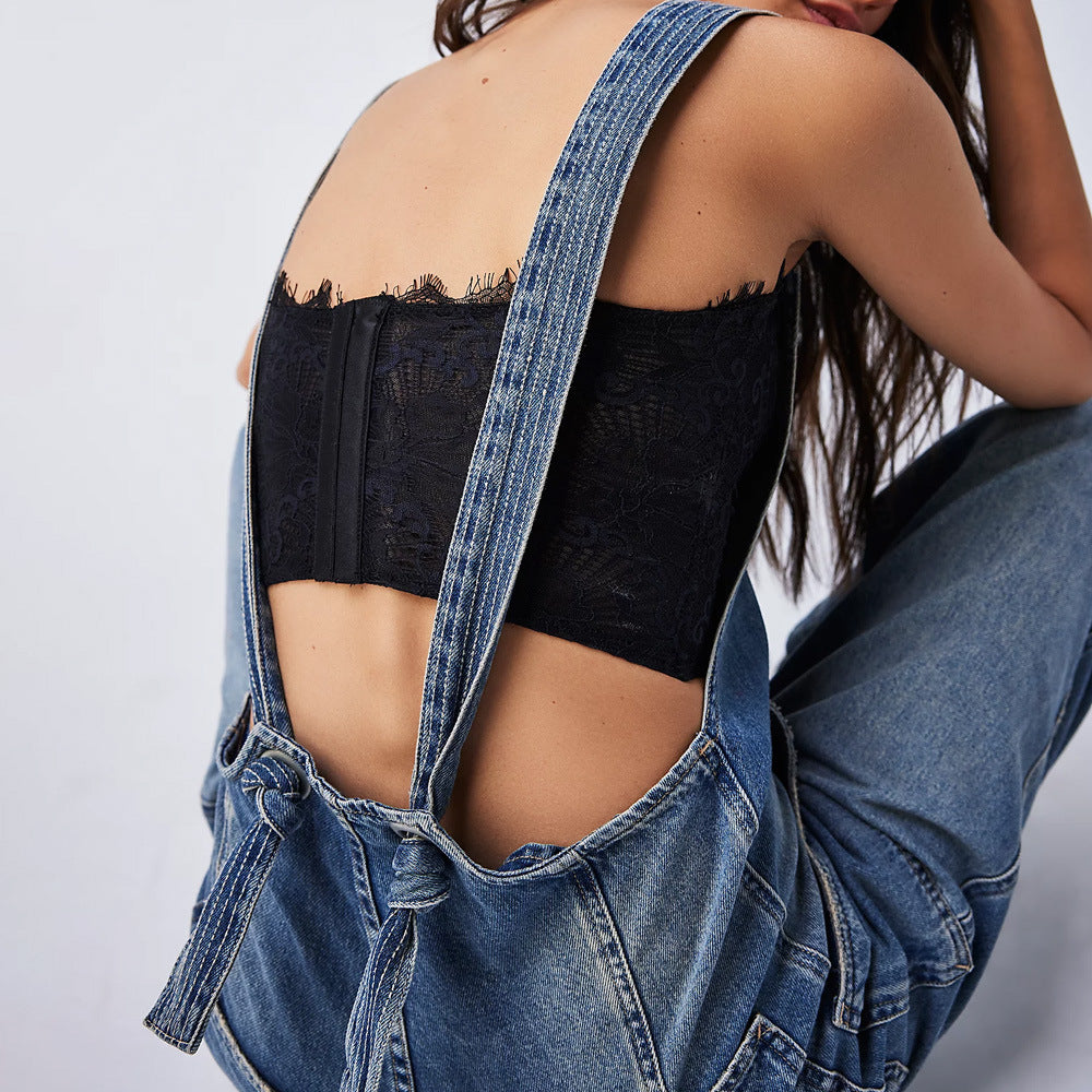 WOLFF | Taschenverstellbarer Trägerweiter Beinen Denim Overall