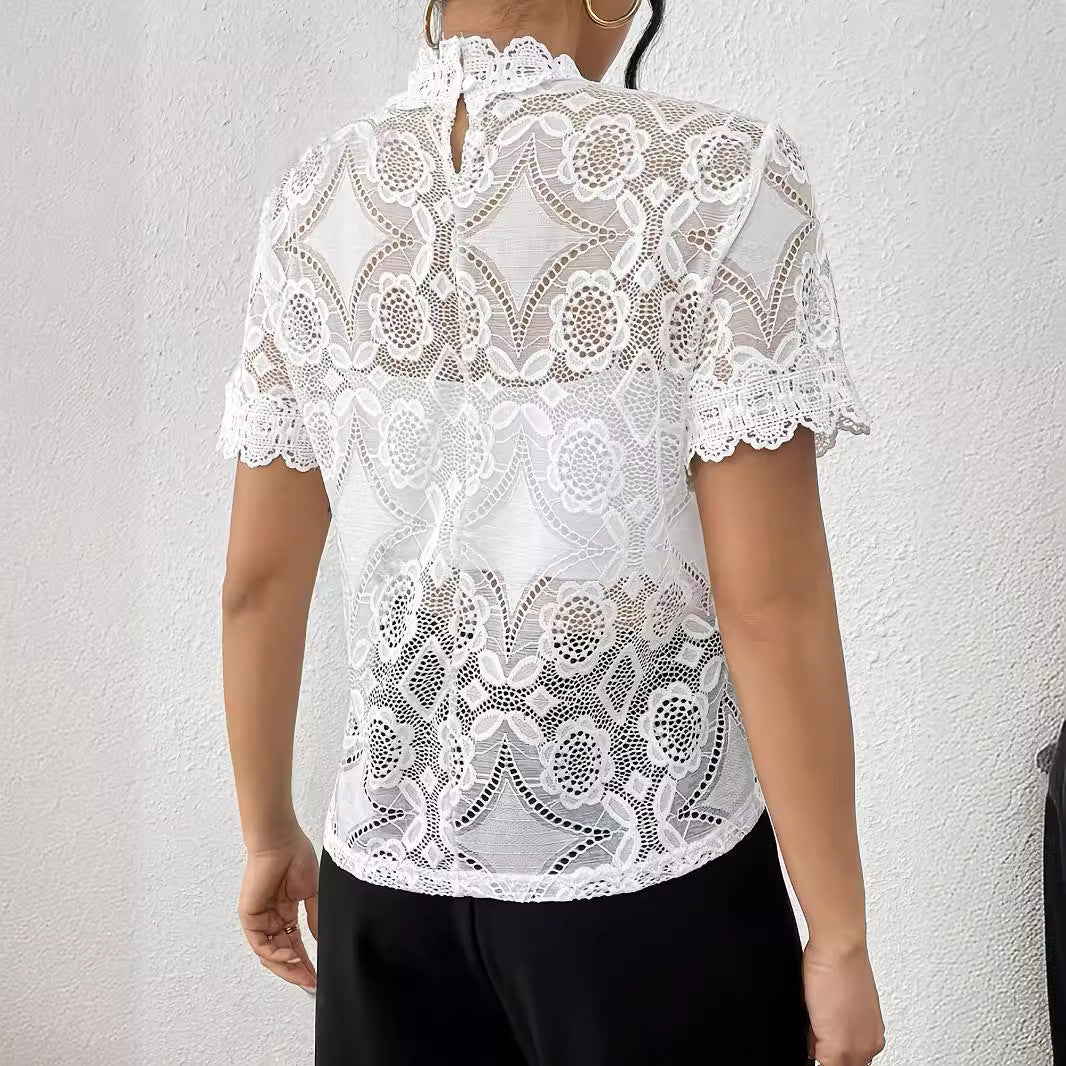 WOLFF | Spitzen-Patchwork Kurzarm-Tee