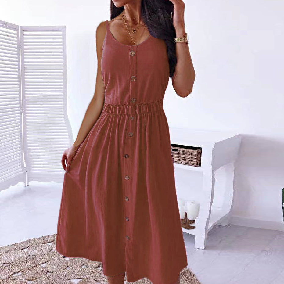 WOLFF | Flatterndes Spaghetti-Träger-Midi-Kleid mit Taillierung