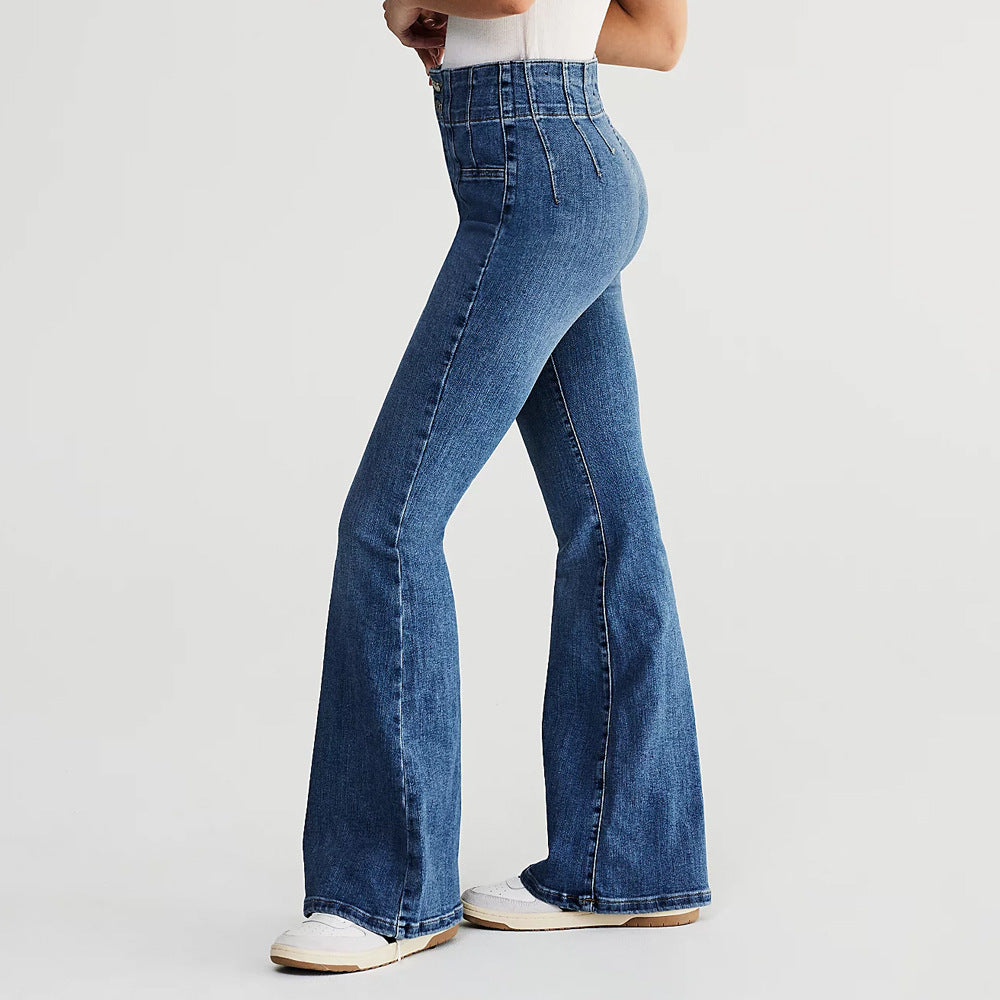Slim fit denim flared long leg jeans