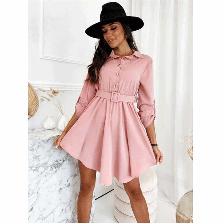 1Roll-Up Sleeve Waist Reducing Shirt Dress