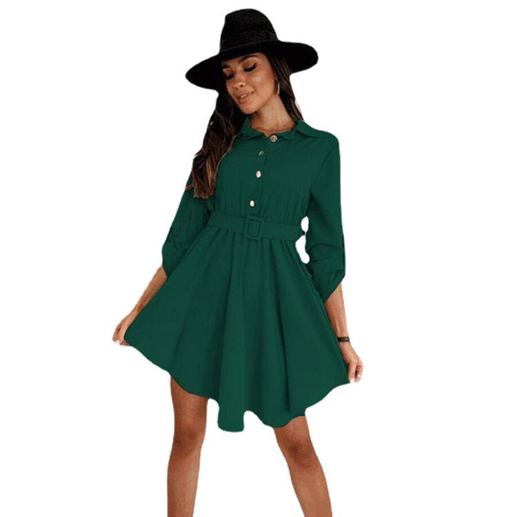 1Roll-Up Sleeve Waist Reducing Shirt Dress