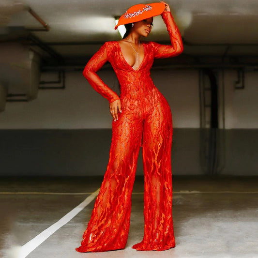 WOLFF | Goldsplashes Tiefe V Helle Rote Weite Hosen Overall