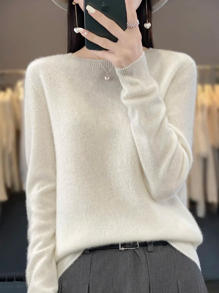 Wolfftop Kaschmir Pullover Damen Runder Ausschnitt Weicher Und Eleganter Strickpullover
