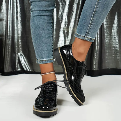Wolfftop Lackschuhe Im Oxford-Stil mit Klobiger Sohle für Damen
