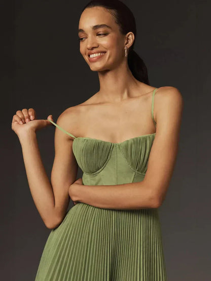 Midi Ärmellos Kleid Mit Gefälteltem Tüll-Bustier