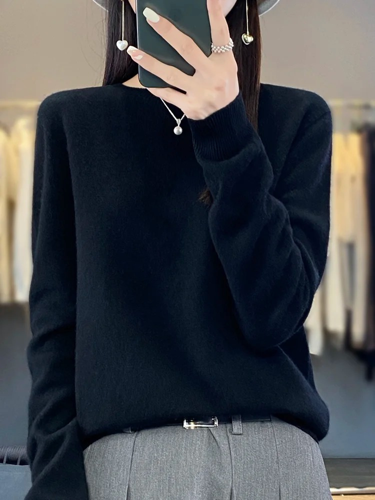 Wolfftop Kaschmir Pullover Damen Runder Ausschnitt Weicher Und Eleganter Strickpullover