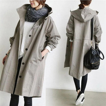 Wasserdichter Trenchcoat mit Kapuze für Damen