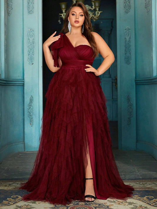 Elegantes Plus Size Abendkleid mit Schlitz – Einfarbiges Sommerkleid für Cocktailpartys & Galas