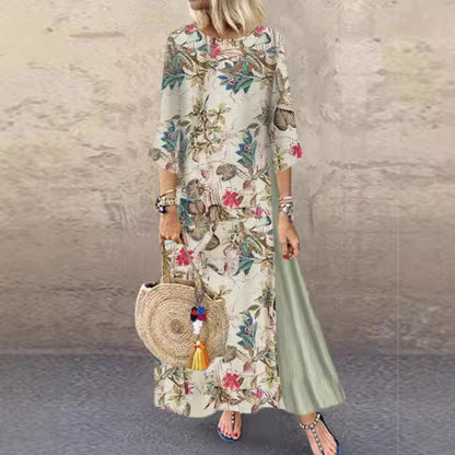 WOLFF | Florales Rundhals geteiltes großes Schwung langes Rockkleid