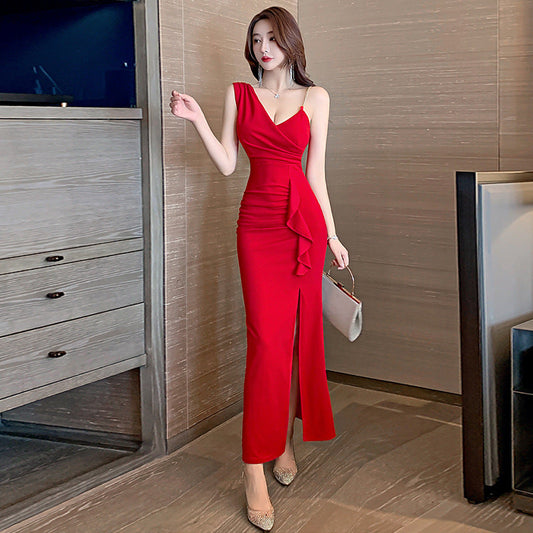 WOLFF | Split V-Ausschnitt Rückfreies Bodycon Kleid
