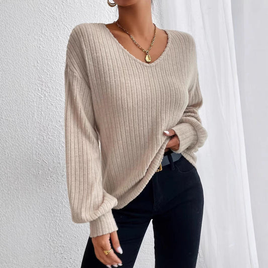 WOLFF | Drop Shoulder Laternenärmel V-Ausschnitt T-Shirt