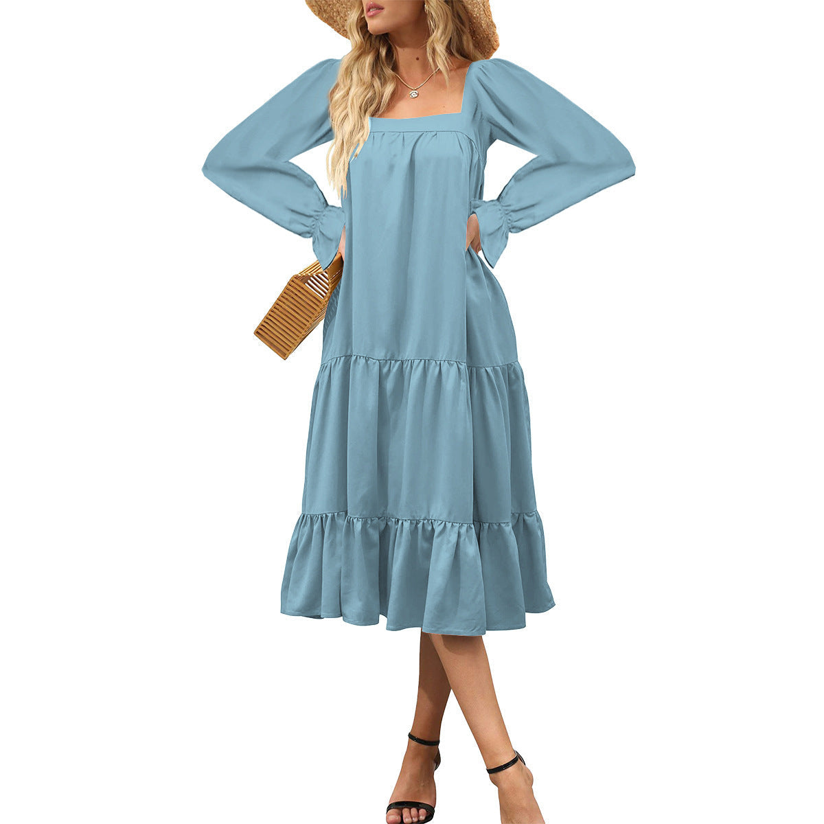WOLFF | Schichted Rüschensommer-Maxi-Kleid mit fließenden Ärmeln