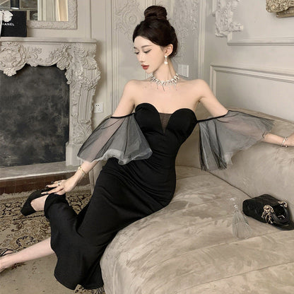 WOLFF | Flutter Ärmel Fishtail Strapless Kleid