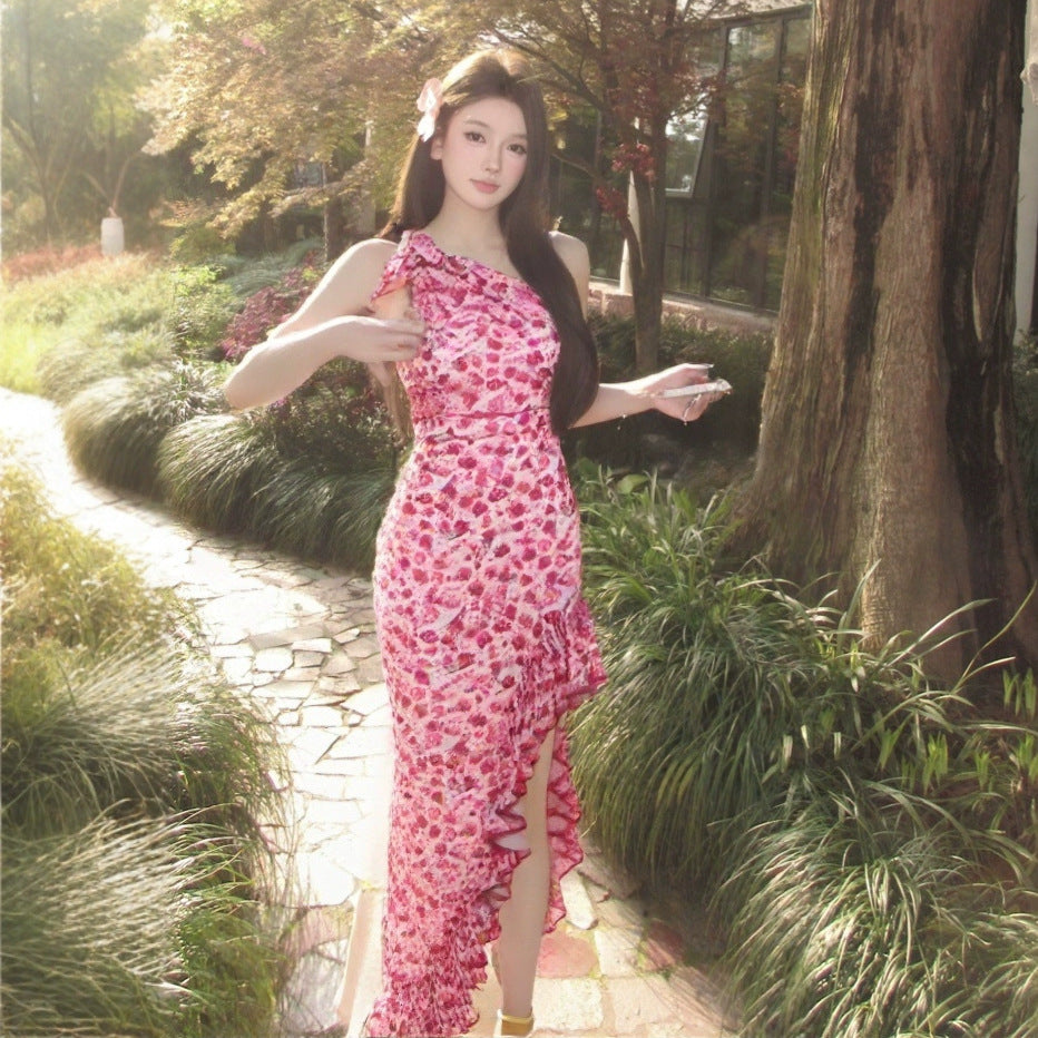 1Small Floral Asymmetrical Side Slit Dress