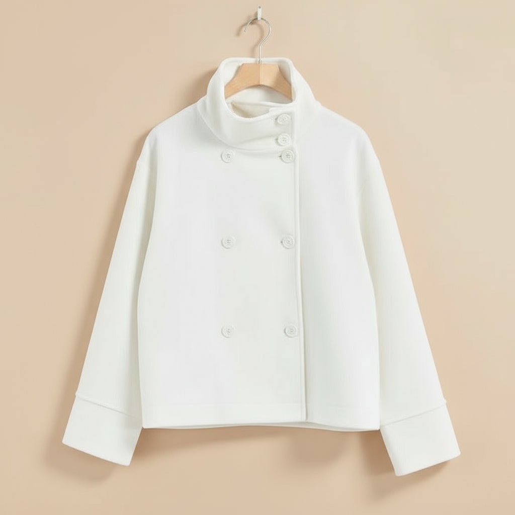 Damen Modische Cropped Jacke mit hohem Kragen und doppelter Knopfleiste Heidi-Mode