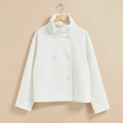 Damen Modische Cropped Jacke mit hohem Kragen und doppelter Knopfleiste Heidi-Mode