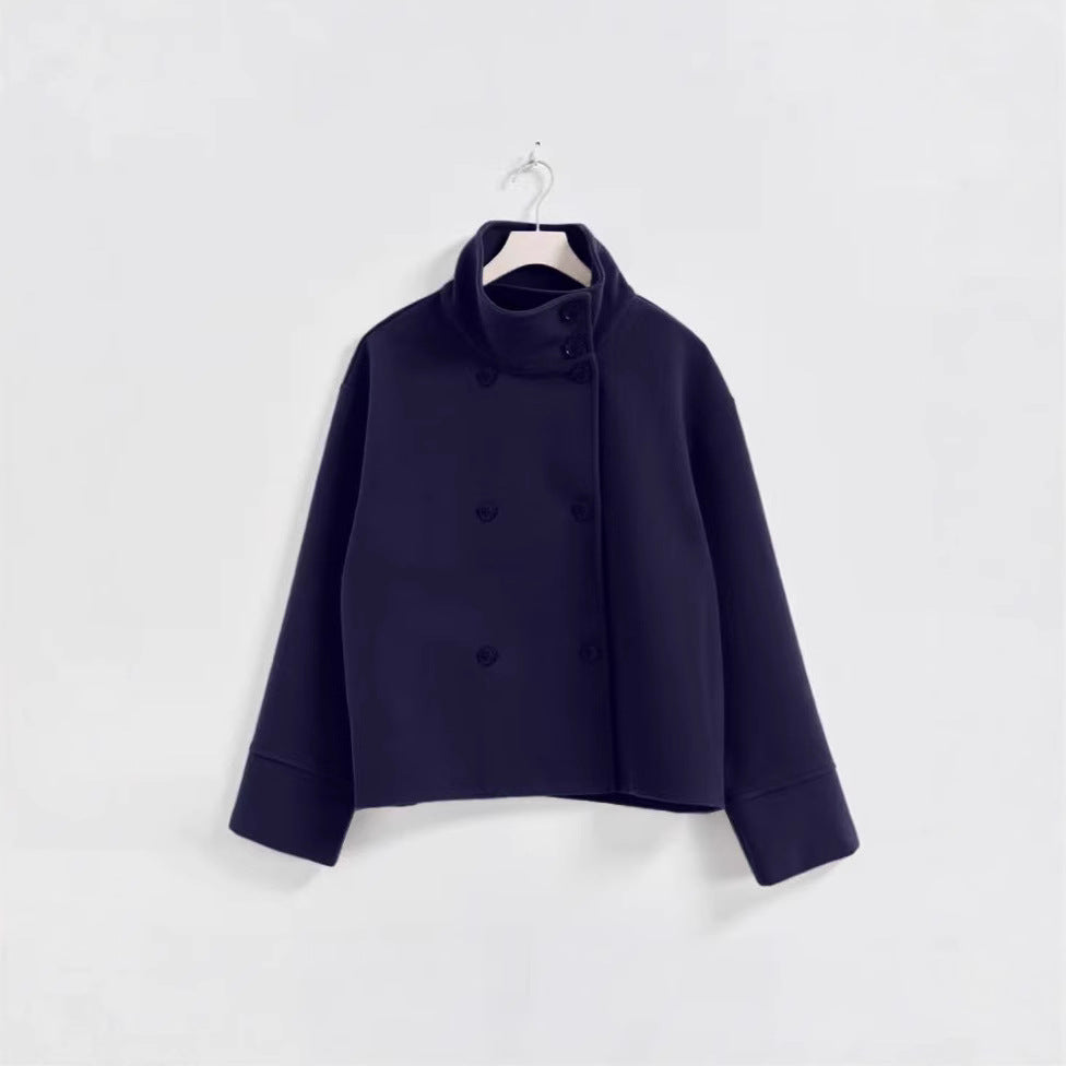 Damen Modische Cropped Jacke mit hohem Kragen und doppelter Knopfleiste Heidi-Mode