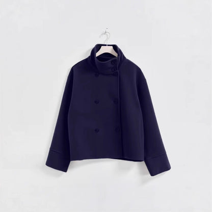 Damen Modische Cropped Jacke mit hohem Kragen und doppelter Knopfleiste Heidi-Mode