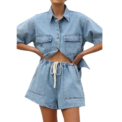 WOLFF | Lässiges Hemd Denim Shorts Zweiteiliges Sommer Set