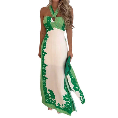 WOLFF | Halter Farbblock Urlaub Strand Maxi Kleid