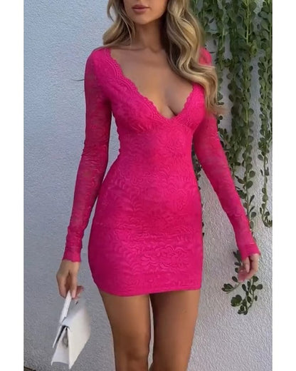 WOLFF | Pendeln Pullover V-Ausschnitt Spitze Lang Kleid