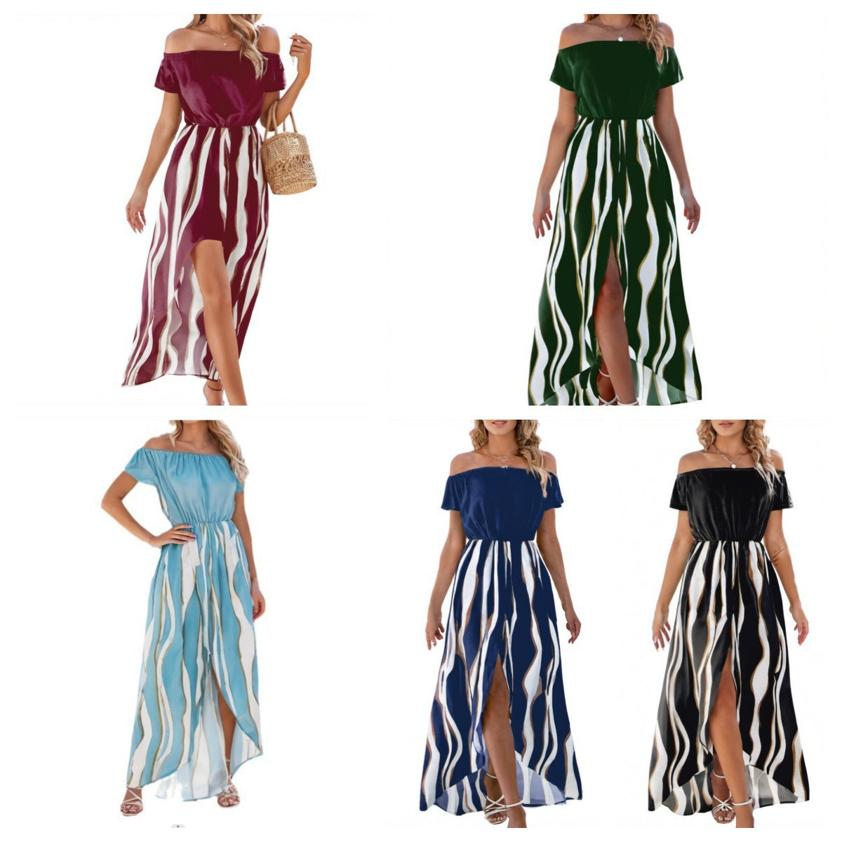WOLFF | Zebra-Muster Off-Shoulder Taillensammel Shorts Kleid