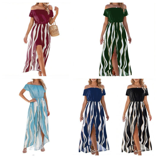 WOLFF | Zebra-Muster Off-Shoulder Taillensammel Shorts Kleid