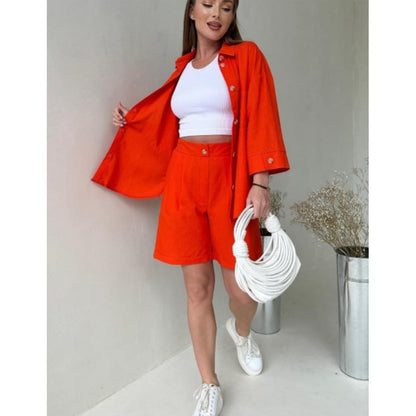 WOLFF | Locker Langarm-Top Lässige Hochbund-Shorts Zweiteiliges Set