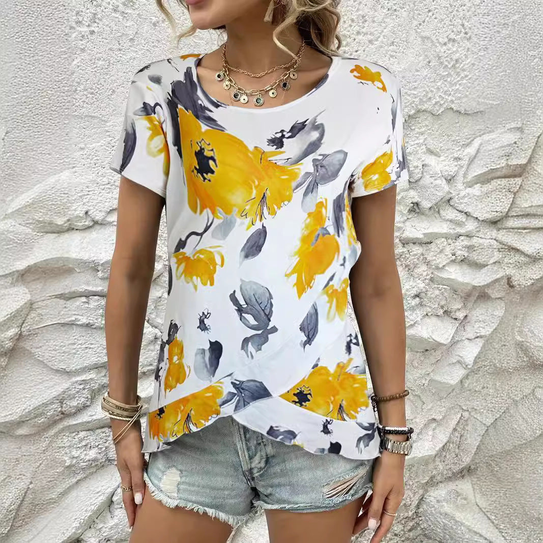 WOLFF | Floraler Digitaldruck Kurzarm-Tee